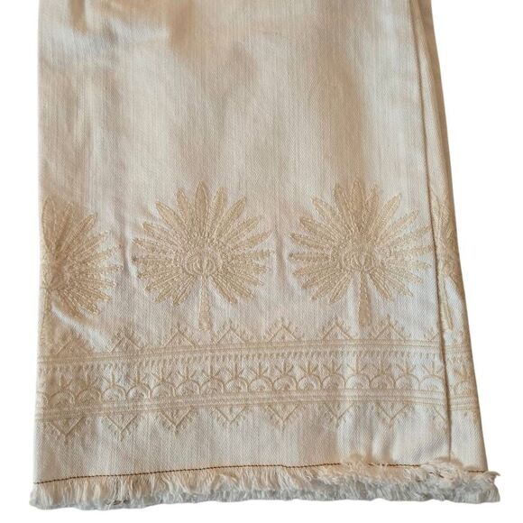 Spartina 449 Womens Ellington Embroidered Frayed Kick Flare Jeans Pearl White 14 - Picture 6 of 12